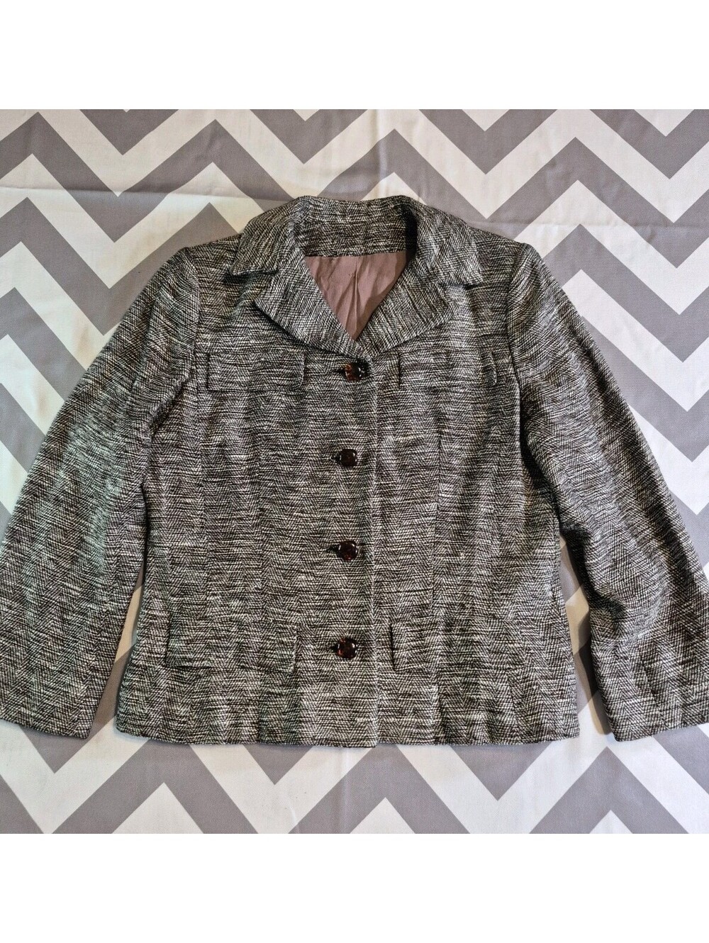 Vintage Union Made Tweed 4 Button Blazer Jacket by Davidow USA Gray